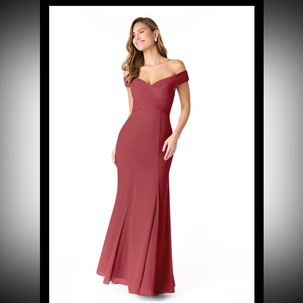 Azazie Long Formal Bridesmaid Dress Julianna Size C Custom Cabernet Maroon
